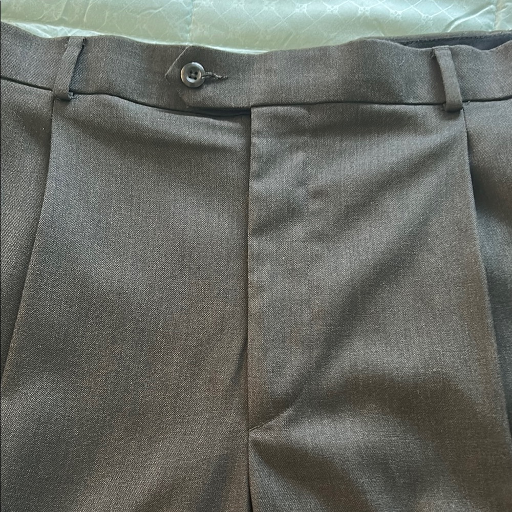 Stafford Men's Charcoal Pleated Front Pants Classic Fit